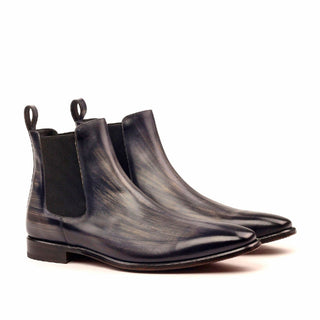 Ambrogio Men's Handmade Custom Made Shoes Gray Crust Patina Leather Chelsea Boots (AMB1026)-AmbrogioShoes