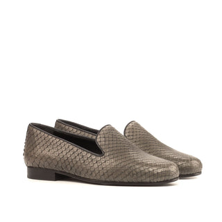 Ambrogio Men's Handmade Custom Made Shoes Gray Exotic Snake-Skin Slip-On Loafers (AMB1120)-AmbrogioShoes