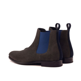 Ambrogio Men's Handmade Custom Made Shoes Gray & Navy Lux Suede Leather Chelsea Boots (AMB1042)-AmbrogioShoes