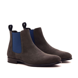 Ambrogio Men's Handmade Custom Made Shoes Gray & Navy Lux Suede Leather Chelsea Boots (AMB1042)-AmbrogioShoes