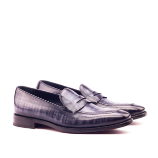 Ambrogio 3034 Men's Shoes Gray Patina Leather Penny Loafers (AMB1174)-AmbrogioShoes