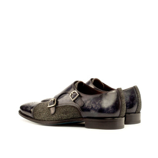 Ambrogio 4158 Men's Shoes Gray Texture Print / Patina Leather Monk-Straps Loafers (AMB1177)-AmbrogioShoes