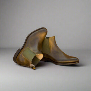 Ambrogio 3009 Men's Shoes Green Olive Calf-Skin Leather Chelsea Boots (AMB1023)-AmbrogioShoes