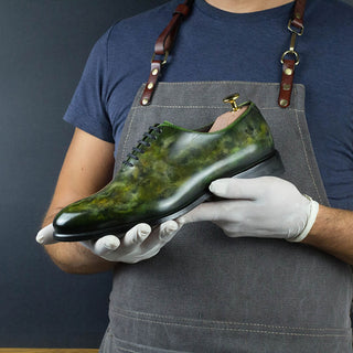 Ambrogio Men's Handmade Custom Made Shoes Green Sylvan Cezanne Patina Leather Wholecut Oxfords (AMB1647)-AmbrogioShoes