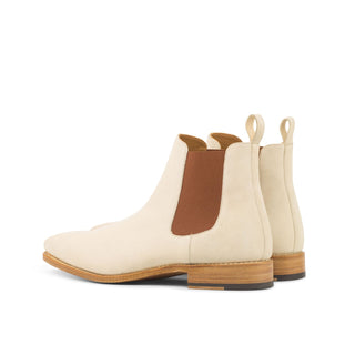 Ambrogio Men's Handmade Custom Made Shoes Ivory Beige Suede Leather Chelsea Boots (AMB1040)-AmbrogioShoes
