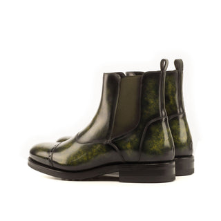 Ambrogio 3694 Men's Shoes Khaki Green Patina Leather Chelsea Boots (AMB1206)-AmbrogioShoes