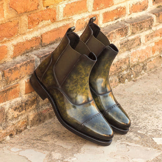 Ambrogio 3694 Men's Shoes Khaki Green Patina Leather Chelsea Boots (AMB1206)-AmbrogioShoes