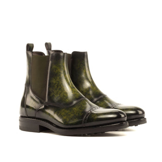 Ambrogio 3694 Men's Shoes Khaki Green Patina Leather Chelsea Boots (AMB1206)-AmbrogioShoes