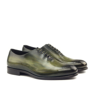 Ambrogio 2890 Men's Shoes Khaki Green Patina Leather Whole Cut Oxfords (AMB1179)-AmbrogioShoes