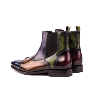 Ambrogio Men's Handmade Custom Made Shoes Multi-Color Crust Patina Leather Cap-Toe Chelsea Boots (AMB1028)-AmbrogioShoes