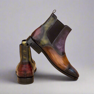 Ambrogio 3524 Men's Shoes Multi-Color Crust Patina Leather Cap-Toe Chelsea Boots (AMB1028)-AmbrogioShoes