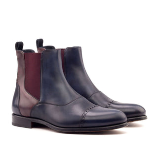 Ambrogio 2686 Men's Shoes Navy & Burgundy Suede / Calf-Skin Leather Chelsea Boots (AMB1041)-AmbrogioShoes