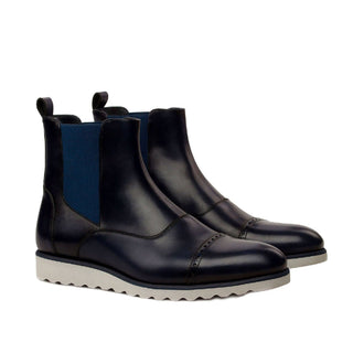 Ambrogio 2515 Men's Shoes Navy Calf-Skin Leather Chelsea Boots (AMB1017)-AmbrogioShoes