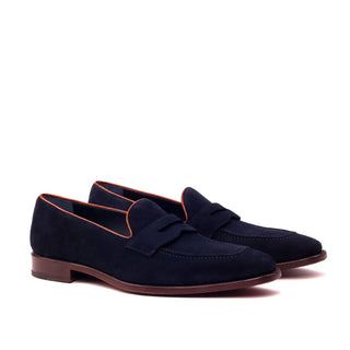 Ambrogio 2531 Men's Shoes Navy & Cognac Suede / Calf-Skin Leather Penny Loafers (AMB1211)-AmbrogioShoes