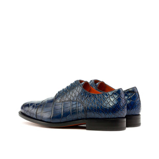 Ambrogio 3608 Men's Shoes Navy Exotic Alligator Dress Oxfords (AMB1115)-AmbrogioShoes