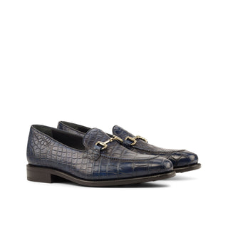 Ambrogio 3756 Men's Shoes Navy Exotic Alligator Horsebit Loafers (AMB1083)-AmbrogioShoes
