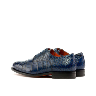 Ambrogio Men's Handmade Custom Made Shoes Navy Exotic Alligator Oxfords (AMB1115)-AmbrogioShoes
