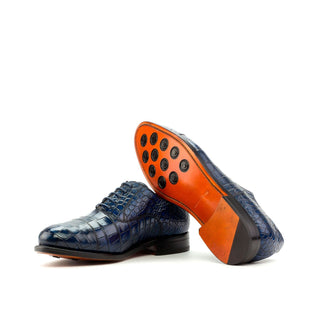 Ambrogio Men's Handmade Custom Made Shoes Navy Exotic Alligator Oxfords (AMB1115)-AmbrogioShoes