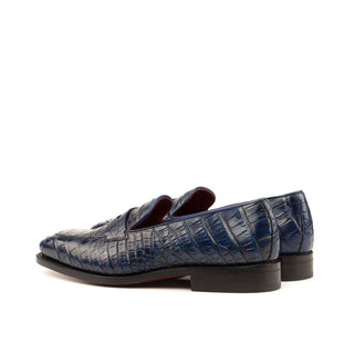 Ambrogio Men's Handmade Custom Made Shoes Navy Exotic Alligator Penny Loafers (AMB1104)-AmbrogioShoes