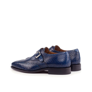 Ambrogio Men's Handmade Custom Made Shoes Navy Exotic Snake-Skin Monk Strap (AMB1107)-AmbrogioShoes