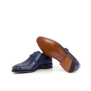 Ambrogio Men's Handmade Custom Made Shoes Navy Exotic Snake-Skin Monk Strap (AMB1107)-AmbrogioShoes