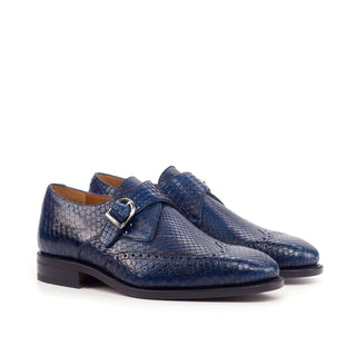 Ambrogio Men's Handmade Custom Made Shoes Navy Exotic Snake-Skin Monk Strap (AMB1107)-AmbrogioShoes