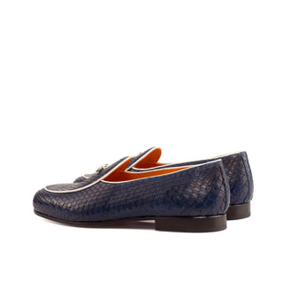 Ambrogio Men's Handmade Custom Made Shoes Navy Exotic Snake-Skin Slip-On Belgian Loafers (AMB1121)-AmbrogioShoes
