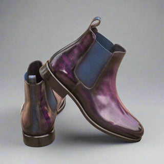 Ambrogio 3784 Men's Shoes Purple Crust Patina Leather Chelsea Boots (AMB1035)-AmbrogioShoes