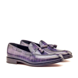 Ambrogio 2768 Men's Shoes Purple & Denim Blue Patina Leather Tassels Loafers (AMB1147)-AmbrogioShoes