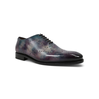 Ambrogio Men's Handmade Custom Made Shoes Purple & Teal Cygnus Cezzane Patina Leather Wholecut Oxfords (AMB1645)-AmbrogioShoes