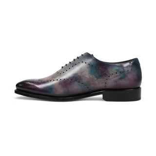 Ambrogio Men's Handmade Custom Made Shoes Purple & Teal Cygnus Cezzane Patina Leather Wholecut Oxfords (AMB1645)-AmbrogioShoes