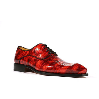 Ambrogio Men's Handmade Custom Made Shoes Red Crocodile Print / Calf-Skin Leather Derby Oxfords (AMBS1004)-AmbrogioShoes