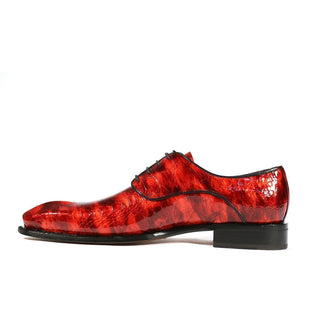 Ambrogio Men's Handmade Custom Made Shoes Red Crocodile Print / Calf-Skin Leather Derby Oxfords (AMBS1004)-AmbrogioShoes