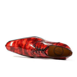 Ambrogio Men's Handmade Custom Made Shoes Red Crocodile Print / Calf-Skin Leather Derby Oxfords (AMBS1004)-AmbrogioShoes