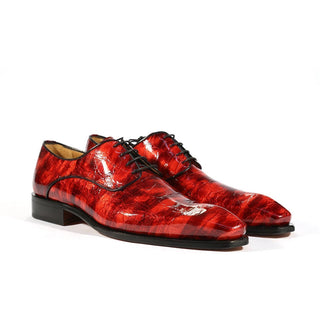 Ambrogio Men's Handmade Custom Made Shoes Red Crocodile Print / Calf-Skin Leather Derby Oxfords (AMBS1004)-AmbrogioShoes