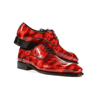 Ambrogio Men's Handmade Custom Made Shoes Red Crocodile Print / Calf-Skin Leather Derby Oxfords (AMBS1004)-AmbrogioShoes