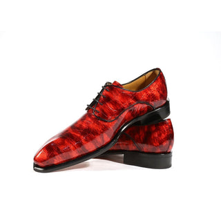 Ambrogio Men's Handmade Custom Made Shoes Red Crocodile Print / Calf-Skin Leather Derby Oxfords (AMBS1004)-AmbrogioShoes