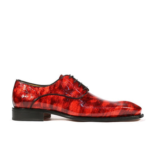 Ambrogio Men's Handmade Custom Made Shoes Red Crocodile Print / Calf-Skin Leather Derby Oxfords (AMBS1004)-AmbrogioShoes