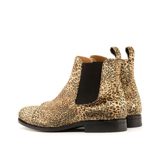 Ambrogio Men's Handmade Custom Made Shoes Tan Leopard Texture Chelsea Boots (AMB1047)-AmbrogioShoes