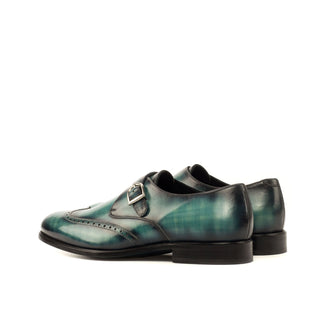 Ambrogio 3711 Men's Shoes Turquoise Patina Leather Monk-Strap Loafers (AMB1149)-AmbrogioShoes