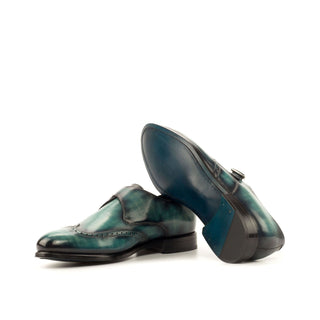 Ambrogio 3711 Men's Shoes Turquoise Patina Leather Monk-Strap Loafers (AMB1149)-AmbrogioShoes