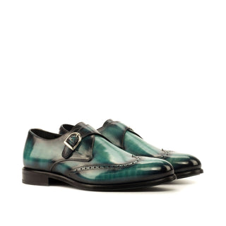 Ambrogio 3711 Men's Shoes Turquoise Patina Leather Monk-Strap Loafers (AMB1149)-AmbrogioShoes