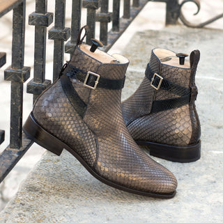 Ambrogio Men's Shoes Black, Brown & Gray Exotic Snake-Skin Jodhpur Boots (AMB2075)-AmbrogioShoes