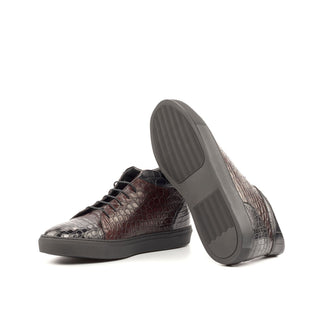 Ambrogio Men's Shoes Black & Burgundy Exotic Alligator High-Top Sneakers (AMB2085)-AmbrogioShoes