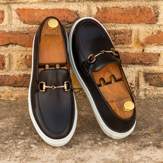 Ambrogio Men's Shoes Black Calf-Skin Leather Horsebit Belgian Sneakers (AMB2094)-AmbrogioShoes