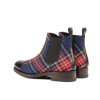Ambrogio Men's Shoes Black, Red, Blue & Yellow Tartan Fabric / Calf-Skin Leather Chelsea Boots (AMB2086)-AmbrogioShoes