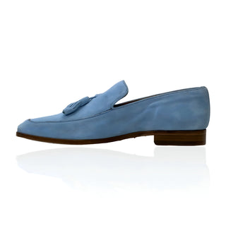 Ambrogio Men's Shoes Blue Suede Leather Tassels Loafers (AMZ1002)-AmbrogioShoes