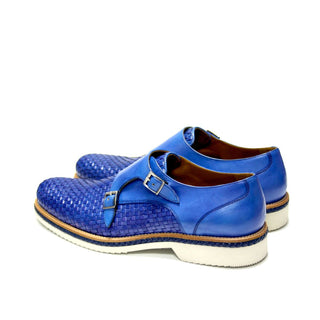 Ambrogio Men's Shoes Blue Woven / Calf-Skin Leather Monkstraps Loafers (AMB2013)-AmbrogioShoes