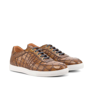 Ambrogio Men's Shoes Brown Crocodile Print / Calf-Skin Leather Casual Sneakers (AMB2056)-AmbrogioShoes