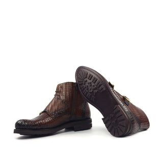 Ambrogio Men's Shoes Brown Crocodile Print / Calf-Skin Leather Monk-Straps Chukka Boots (AMBS2014-RTW)-AmbrogioShoes